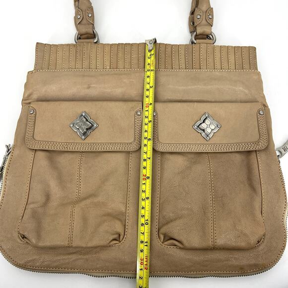 BCBG MAX AZRIA Tan Leather Handbag Purse Satchel with Double Handle - Picture 5 of 10